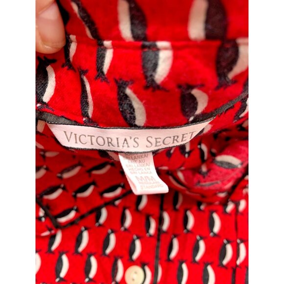 Victoria's Secret Women' 2 Piece Pajamas Penguin Red White Size Medium - Picture 8 of 13